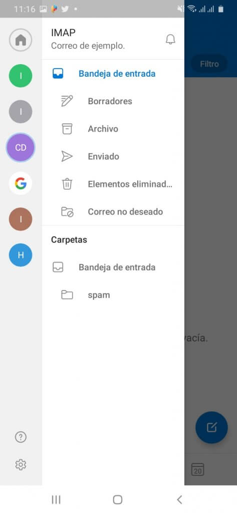 Menú Izquierdo Outlook
