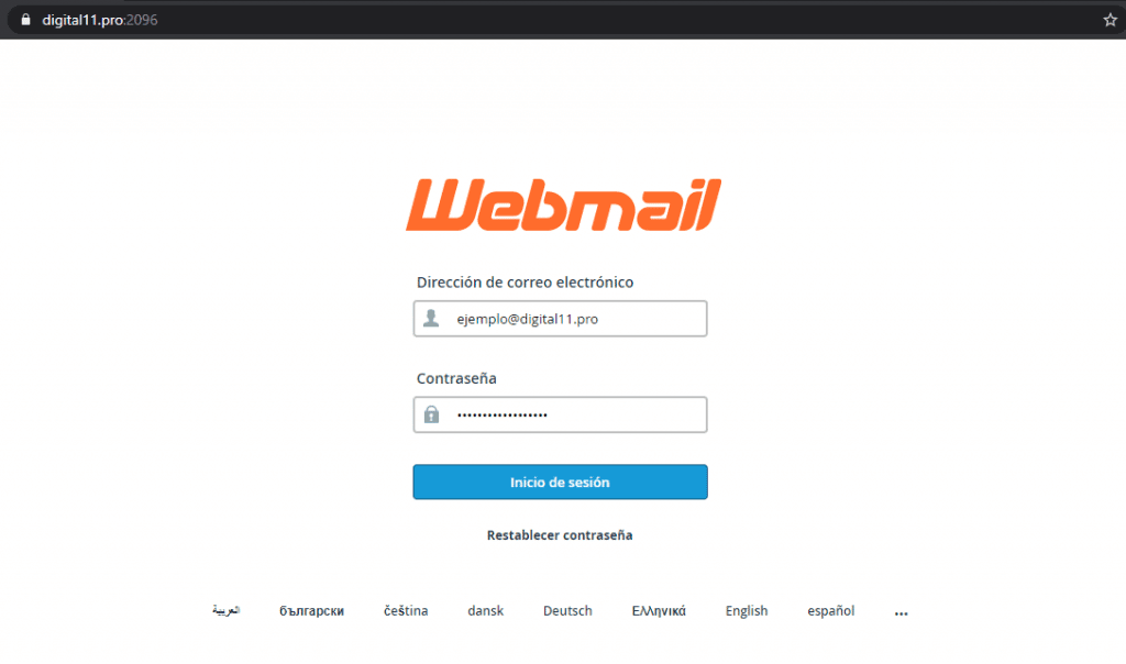 Página de inicio, Webmail, Digital 11